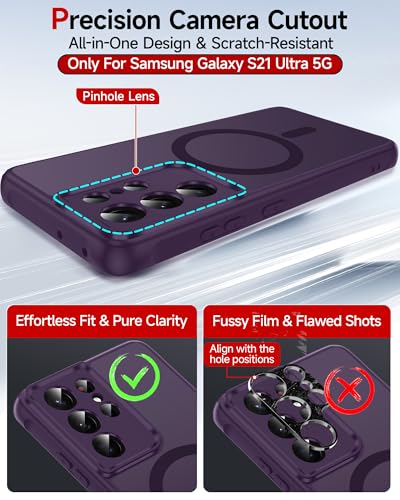 LeYi for S21-Ultra Phone Case: MagSafe Fit & Slim Frosted Translucent | Samsung Galaxy S21 Ultra Case Military-Grade Protection Soft-Touch Funda para Samsung Galaxy S 21Ultra5G Cellphone, Purple - color: Purple, size: Galaxy S21 Ultra (6.8 Inch)