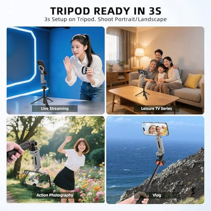 Magnetic Tripod for iPhone, Airplane Phone Holder for MagSafe Selfie Stick Adapter Travel Foldable Clip Clamp Plane Desktop Stand for iPhone 17 16 15 14 13 12 Pro Max Mini Accessories