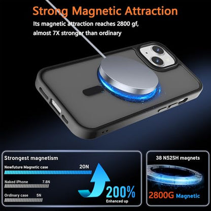 Magnetic iPhone 14/13 case,Compatible with Magsafe, Military-Grade Protection,Slim Translucent Matte Shockproof with Anti-Scratch Anti-Fingerprint Phone Cover (Black, iPhone 14/13) - color: Black, size: iPhone 14/13