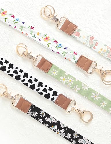 Phone Lanyard Crossbody Strap, Adjustable Neck Strap and Wristlet Strap for Phone Wallet ID Badge with 2 Phone Tabs - color: Beige Flowers