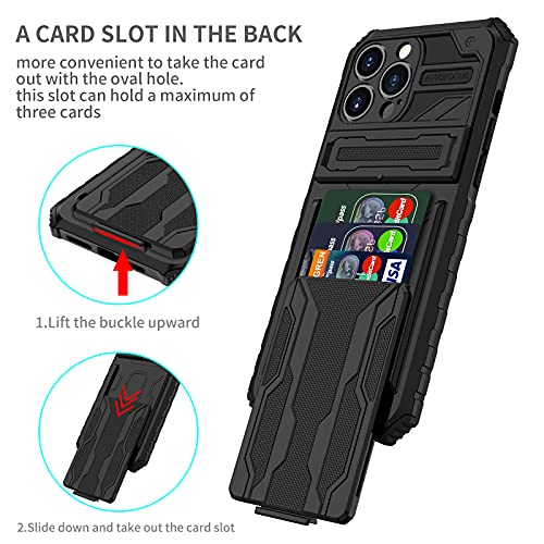 for iPhone 13 Pro Max Wallet Case with Card Holder, Black | Detachable Card Holder, Built-in Kickstand, with Screen Protectors, Military Grade, Full Body Shockproof - size: for iPhone 13 Pro Max - 6.7''