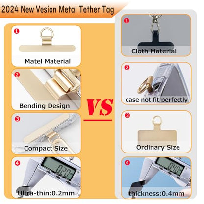Phone Tether Tab,Ultra-thin 0.2mm Bending Design Universal Stainless Steel Phone Lanyard Tab Without Adhesive,Metal Phone Lanyard Replacement Patch for Cell Phone (Gold) - color: B