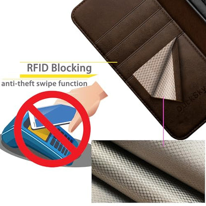 DuckSky Compatible with iPhone 17 Pro Max 6.9" Genuine Leather Wallet case【RFID Blocking】【4 Credit Card Holder】【Real Leather】 Flip Phone case Cover Women Men for Apple 17 Pro Max case Brown - color: Brown