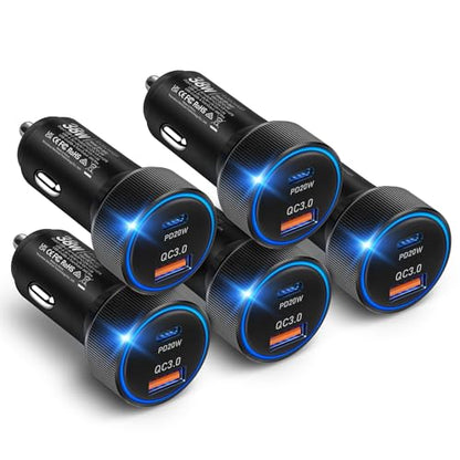 Car Chargers, Dual Ports USB C & USB-A Cigarette Lighter Adapter 5 Pack - color: 5-Pack