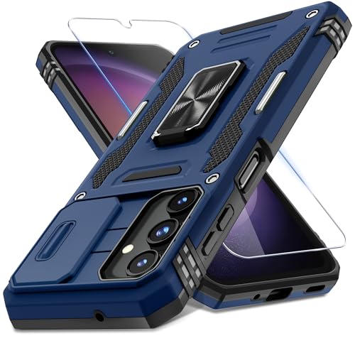 DEERLAMN Case for Samsung Galaxy A16 5G with Slide Camera Cover+Screen Protector (1 Pack), Rotated Ring Kickstand Military Grade Shockproof Protective Cover-Navy Blue - color: Navy Blue, size: A16 5G-6.7 Inch