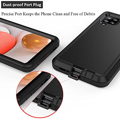 Compatible with Samsung Galaxy A42 5G Case,with Screen Protectors,Heavy Duty Rugged Shockproof Full Body Protection Kickstand Case with Belt Clip Holster for Samsung Galaxy A42 5G (Black) - color: Black