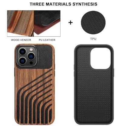 TENDLIN Compatible with iPhone 14 Pro Case Wood Grain with Carbon Fiber Texture Design Leather Hybrid Slim Case (Hairline) - color: Hairline, size: iPhone 14 Pro