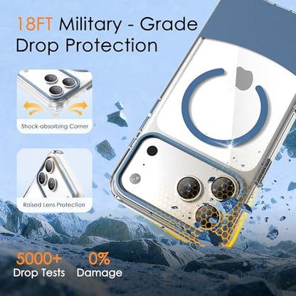 Magnetic Case for iPhone 17 Pro, Crystal Clear, [Compatible with Magsafe][Military Grade Drop Protection] Anti-Yellowing Slim Shockproof Transparent Protective Phone Cover, Blue - color: Blue, size: iPhone 17 Pro