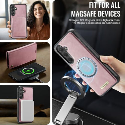 for Samsung Galaxy S26 Plus 2in1 Detachable Wallet Case, Pink | Compatible with Magsafe, Magnetic, RFID Blocking Card Holder, Shockproof, Kickstand, Wireless Charging, PU Leather Flip Cover - color: (Detachable 2 in 1)-Pink, size: Galaxy S26 Plus