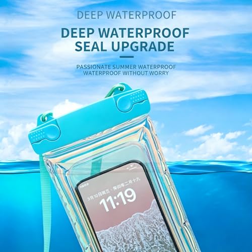 Air Float Waterproof Phone Case, Rainbow Holographic Laser TPU Touch Responsive Phone Pouch for Pool Beach Snorkeling Cruise (White) - color: White