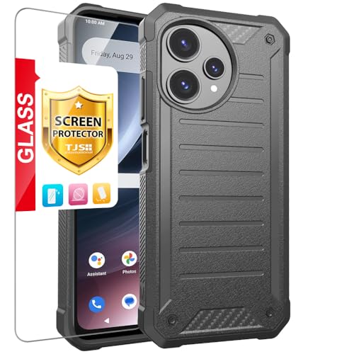 TJS for Cricket Icon Plus 2026 Phone Case, AT&T Verge 2 5G Case (Gray) | with Tempered Glass Screen Protector, Premium Tough Lined Design Hybrid Shockproof Heavy Duty Phone Case Cover - color: Gray