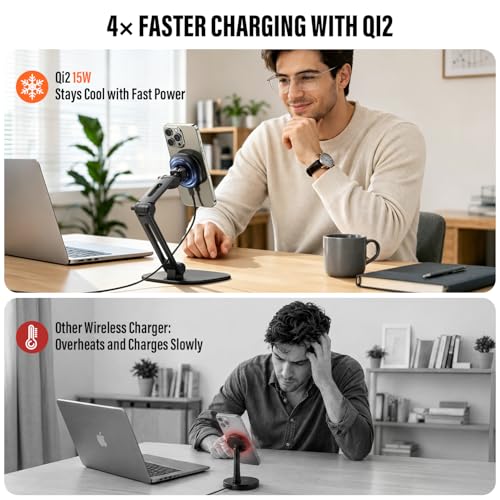 APPS2Car Qi2 15W Wireless Charger Stand Adjustable Phone Holder for Desk - color: Black - Wireless Charging Stand