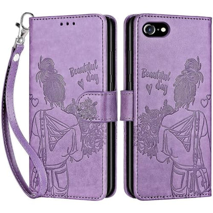 for iPhone SE 2022/7/8/SE 2020 Wallet case, Purple-Girl | 3 Card Holders, Kickstand, Shockproof TPU Shell, PU Leather, Magnetic Closure, Protective Flip Folio Cover, Women - color: 2
