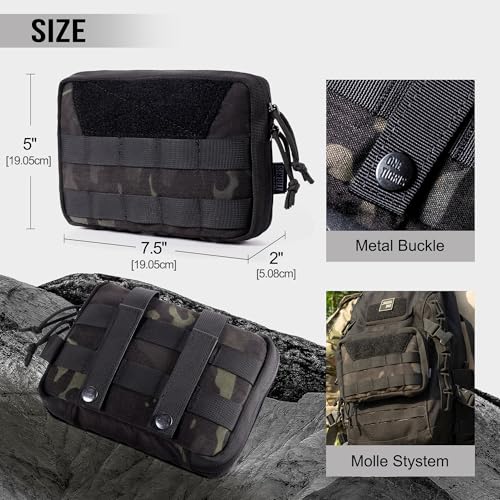 OneTigris MOLLE Pouch, Tactical Admin Pouch Belt EDC Tool Organizer Zippered Utility Waist Pack 7.5"x5"x2" - color: Camocolor Black