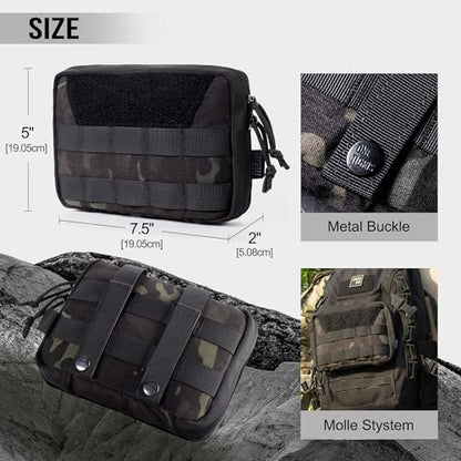 OneTigris MOLLE Pouch, Tactical Admin Pouch Belt EDC Tool Organizer Zippered Utility Waist Pack 7.5"x5"x2" - color: Camocolor Black
