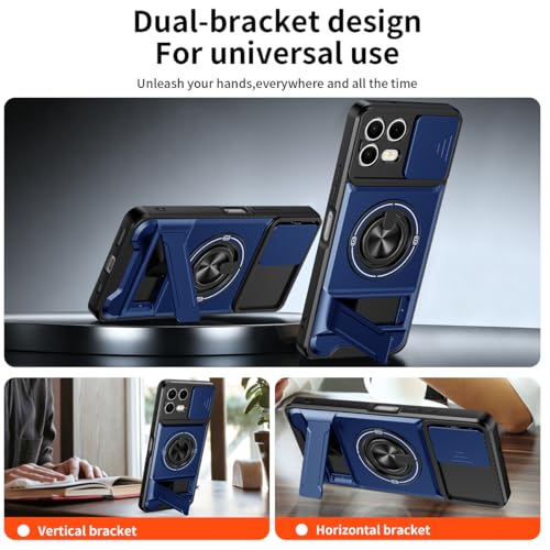 Compatible for T-Mobile Revvl 8 Pro TMRV08P5G Phone Case with HD Screen Protector, [Slide Camera Cover] [3 Stand Ways] Ring Holder Kickstand Military Grade Shockproof Protective Cover Case - Blue - color: Revvl 8 Pro Blue