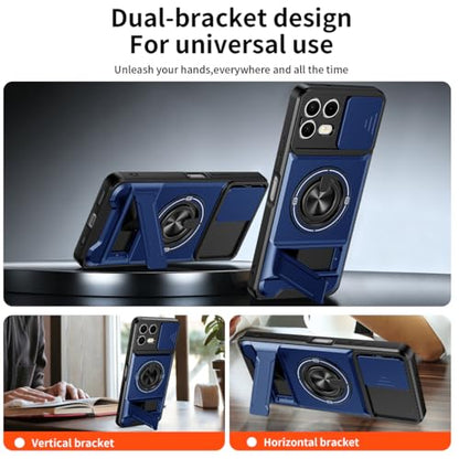 Compatible for T-Mobile Revvl 8 Pro TMRV08P5G Phone Case with HD Screen Protector, [Slide Camera Cover] [3 Stand Ways] Ring Holder Kickstand Military Grade Shockproof Protective Cover Case - Blue - color: Revvl 8 Pro Blue