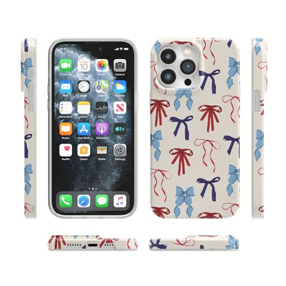 Casely iPhone 14 Pro Case | American Girlie | Red White & Blue Bows | Compatible with MagSafe | Classic Ultra Thin Design - color: American Girlie | Red White & Blue Bows, size: Iphone 14 Pro