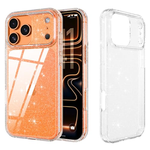 YINLAI Compatible with iPhone 17 Pro Max Case 6.9-Inch,Crystal Sparkle Anti-Yellowing Upgraded Full Camera Protection Supports Wireless Charging Slim Shockproof Protective Phone Cover (Clear Glitter) - color: Clear Glitter, size: iPhone 17 Pro Max 6.9"