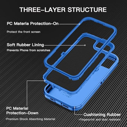 I-HONVA for iPhone 16e Case [Compatible with MagSafe] Shockproof 3-Layer Full Body Protection [Without Screen Protector] Rugged Heavy Duty Cover Case for Apple iPhone 16e 6.1",Sea Blue - color: Sea Blue