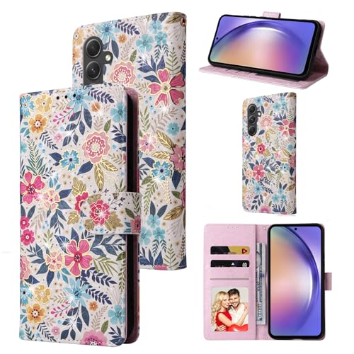 UEEBAI Wallet Case for Samsung Galaxy S23 5G, PU Leather Phone Case Kickstand RFID Blocking Flip Case with Card Slots Wrist Strap Relief Engraved Pattern Magnetic Closure Folio Case - Multi-Flower - color: Multi-Flower, size: Samsung Galaxy S23 5G