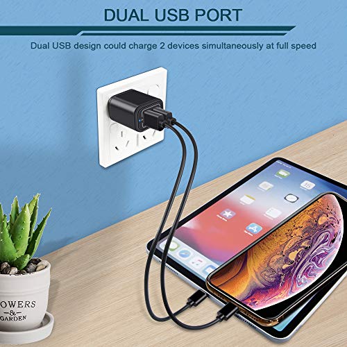 USB Power Adapter, Wall Plug Ailkin 2-Pack 5V/2.1A Fast Charging Cell Phone - color: Black