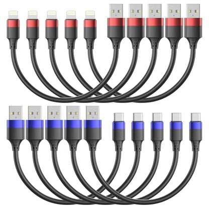 1ft Multipack Short iPhone Charger Cable for iPhone 14 13 12, Bulk Short USB A to USB C Cable 12 inch for Charging Station Compatible with iPhone 15 Samsung Galaxy S20 S10 Note 20 10, 10 Pack Mixed - size: 1 Foot, style: 5P Lightning + 5P USB-C