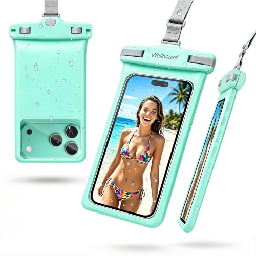 wellhouse Waterproof Phone Pouch, Waterproof Phone Case for iPhone 17 16 15 14 13 Pro Max XS Samsung, IPX8 3D Cellphone Dry Bag Beach Essentials (1 Pack - Crystal Green7.0, 7 inch) - color: 1 Pack - Crystal Green7.0"