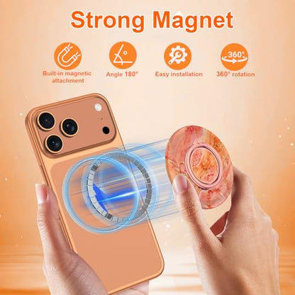 Magnetic Phone Ring Holder for MagSafe Grip,[Super Magnet],Stylish 360° Rotation Cell Phone Grip Stand Finger Ring Kickstand for iPhone 17 16 15 14 Pro Max,iPad and Smartphones,Marble - color: Orange Marble