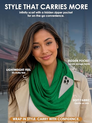 Pop Fashion Solid Color Hidden Zipper Pocket Scarf - Fashion Scarf for Women - All Seasons - color: Green
