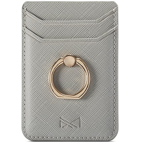 Phone Card Holder with Ring Grip for Back of Phone,Adhesive Stick-on Credit Card Wallet Pocket for iPhone,Android and Smartphones (Grey) - color: Grey
