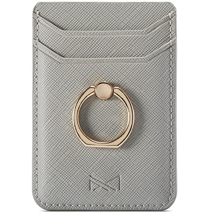 Phone Card Holder with Ring Grip for Back of Phone,Adhesive Stick-on Credit Card Wallet Pocket for iPhone,Android and Smartphones (Grey) - color: Grey