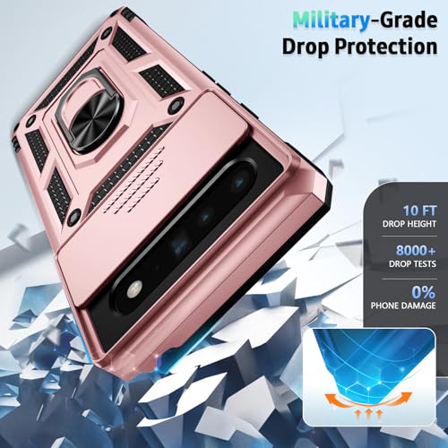 Vinve for Google Pixel 6 Pro Case with Slide Lens Cover, Military Grade Drop Protection, Magnetic Rotated Ring Holder Kickstand Phone Case (Rose Gold) - color: Rose Gold