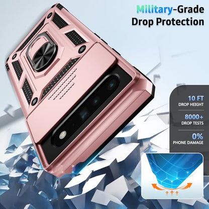Vinve for Google Pixel 6 Pro Case with Slide Lens Cover, Military Grade Drop Protection, Magnetic Rotated Ring Holder Kickstand Phone Case (Rose Gold) - color: Rose Gold