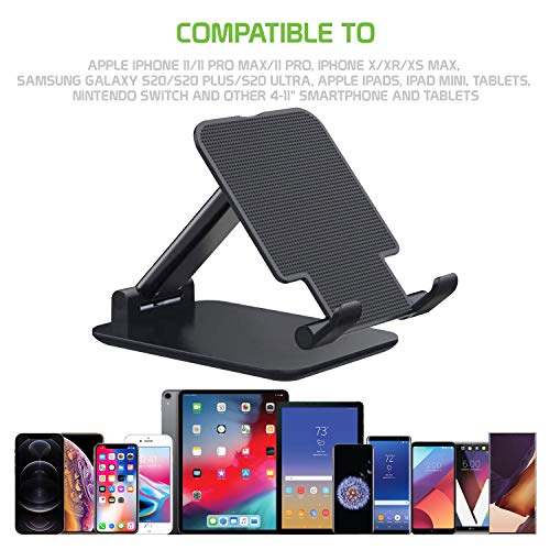 Cellet Adjustable Phone Holder & Tablet Stand, Desktop Table Dock Mount - Foldable Stand Compatible for iPhones, iPad Pro Air Mini Android Smartphones and Tablets (Black) - color: Black