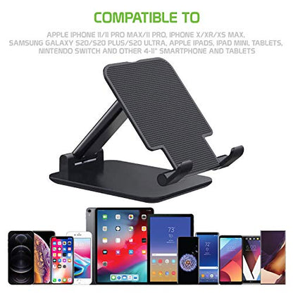 Cellet Adjustable Phone Holder & Tablet Stand, Desktop Table Dock Mount - Foldable Stand Compatible for iPhones, iPad Pro Air Mini Android Smartphones and Tablets (Black) - color: Black