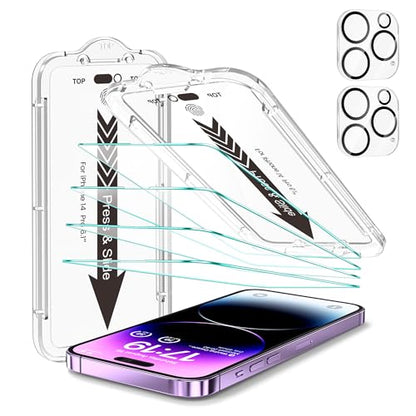 EZ-GLAZ-4+2 Pack for iPhone 14 Pro Screen Protector (6.1") HD Clear - size: iPhone 14 Pro