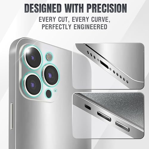 2Pcs Skin Wrap Compatible for iPhone 15 Pro – Slim Decal Vinyl Protective Film for Sides & Back – Sleek Fit, Premium Look – Compatible with All iPhone 15 Pro Cases - Silver - color: Silver