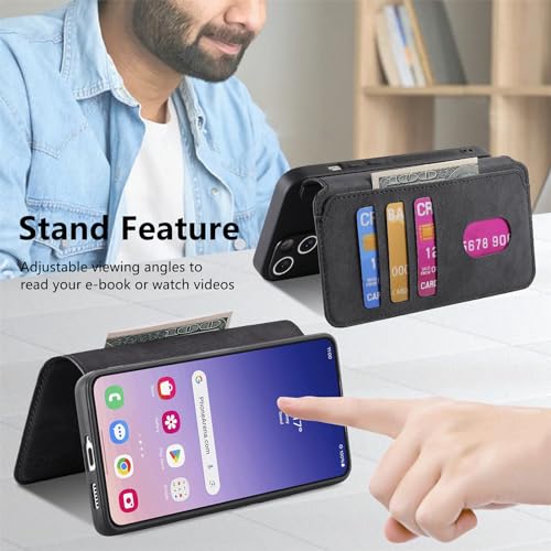 2 in 1 Detachable Wallet Case for Samsung Galaxy S24 5G CMG Black | PU Leather Magnetic Flip Folio Case with RFID Blocking Card Holder, Credit Card Slots Kickstand, Shockproof Protective Cover - color: Black, size: Samsung Galaxy S24