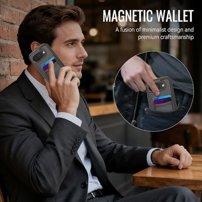 Wallet Case for Google Pixel 10a Compatible with MagSafe for Men Women, 2 in 1 Detachable Magnetic Phone Case with Card Holder Kickstand RFID Blocking for Pixel 10a (Black) - color: Black