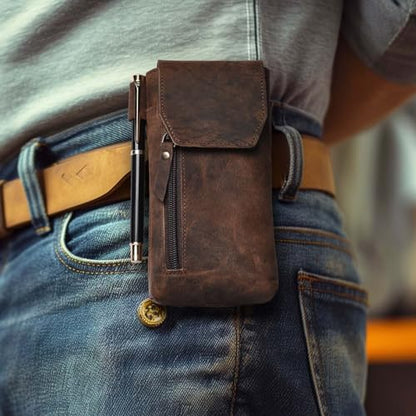LEATHER VILLAGE Leather Cell Phone Holster with Belt Clip for Men Tan. - color: Suntan
