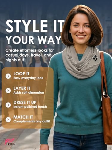 Pop Fashion Solid Color Hidden Zipper Pocket Scarf - Fashion Scarf for Women - All Seasons - color: Grey
