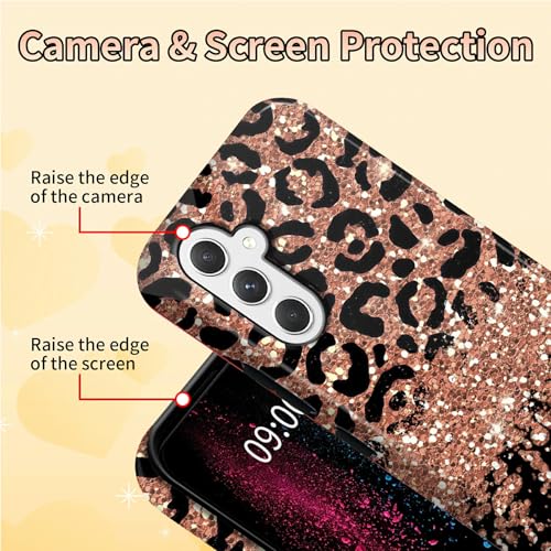 Leopard Glitter Phone Case for Samsung Galaxy S25, Dual Layer Shockproof Rugged Cover with Soft TPU + Hard PC, Anti-Scratch Slim Fit Wireless Charging Compatible - color: Leopard Glitter, size: 6.2" Galaxy S25