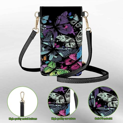 Small Crossbody Bags with Adjustable Shoulder Strap - color: Colorful Butterflies