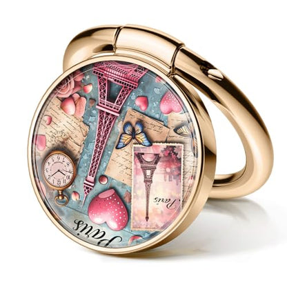 Cell Phone Ring Holder, Cute Metal Phone Grip Stand Finger Ring Kickstand, Flexible 360°Rotation Phone Tablet Case Accessories Compatible with Most Phones Pink Paris Eiffel - color: Pink Paris Eiffel