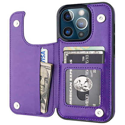 ONETOP for iPhone 13 Pro Wallet Case with Card Holder,Purple - color: Purple