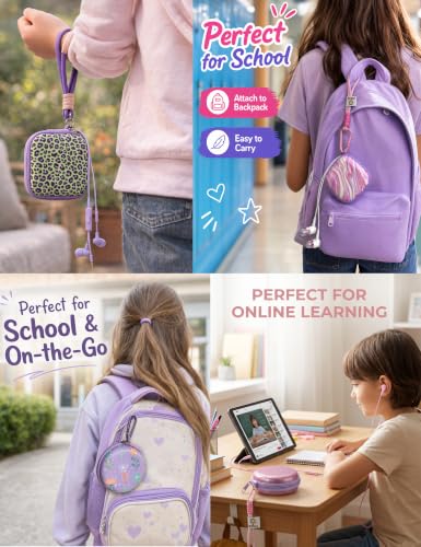 2-Pack Teens Wired Earbuds with Cases, 3.5mm School Headphones, Crack - color: Purple-Pink