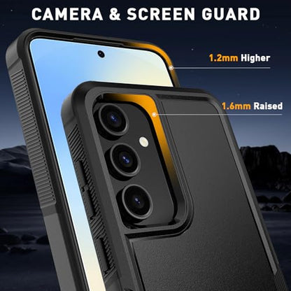 Vinve for Samsung Galaxy S25 FE Case with HD Screen Protector, Military-Grade Shockproof & Dual-Layer Protection, Anti-Slip Grip Design Phone Case, Black - color: Black