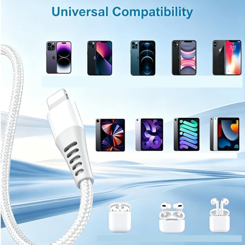 Phone Charger Cord 3FT 2Pack USB Lighting Cable Nylon Braided Phone Charger Fast Charging Cord Phone Cords Compatible with Phone 14 13 12 11 Pro Max XS Max XR 8 Pad, White