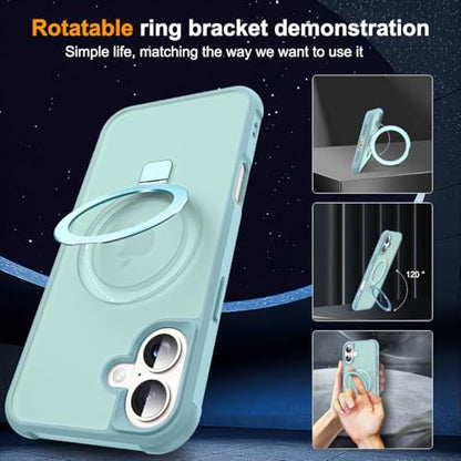 SKYLMW Compatible with iPhone 16 Case with Stand,Blue | iPhone 16 Phone Case 6.1",Magnetic Ring Stand,Compatible with MagSafe,Military-Grade Protection,Great Grip Feeling - color: Blue, size: Iphone 16